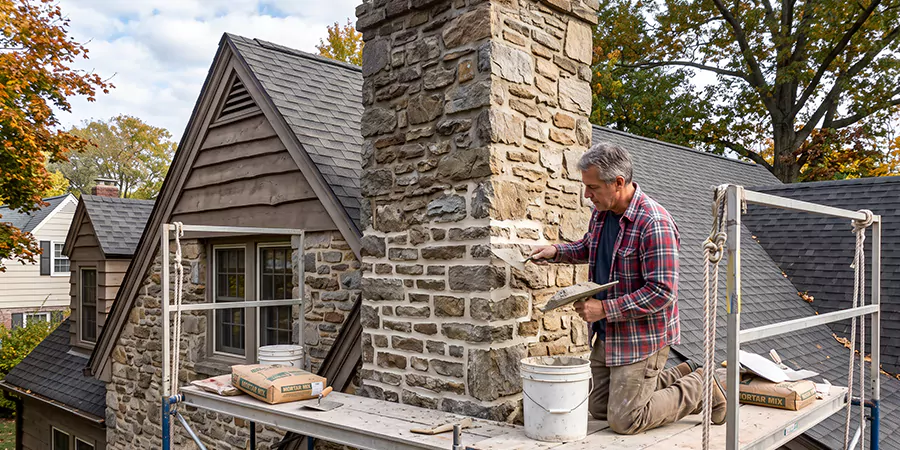 Tuckpointing Stone Chimney Linden