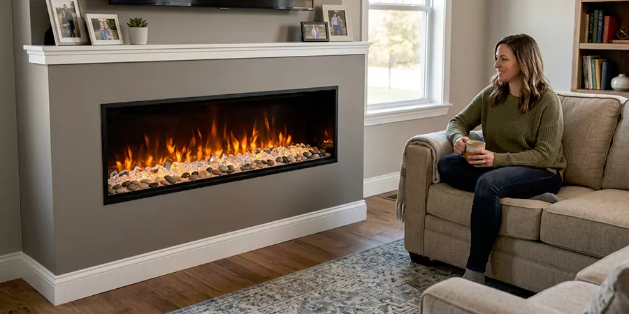 Electric Fireplace With Crystal and Pebble Embers Linden